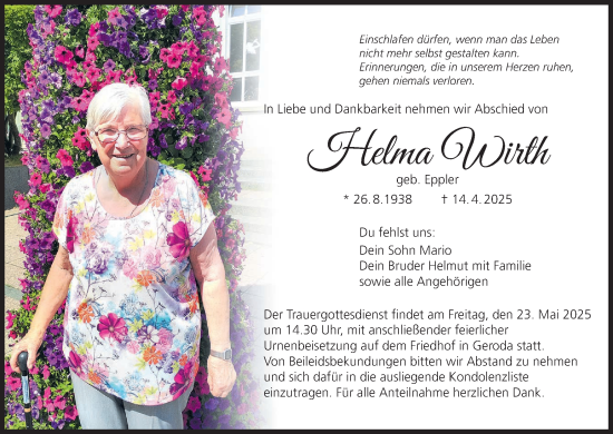 Anzeige von Helma Wirth von MGO
