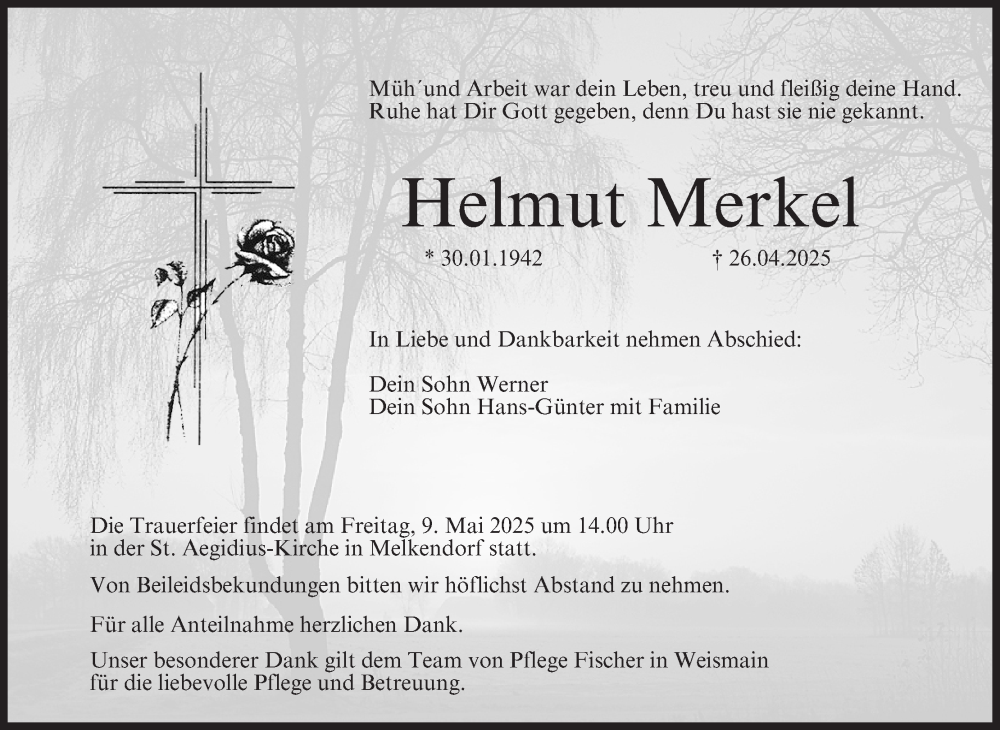  Traueranzeige für Helmut Merkel vom 03.05.2025 aus MGO