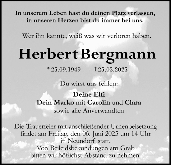 Anzeige von Herbert Bergmann von MGO