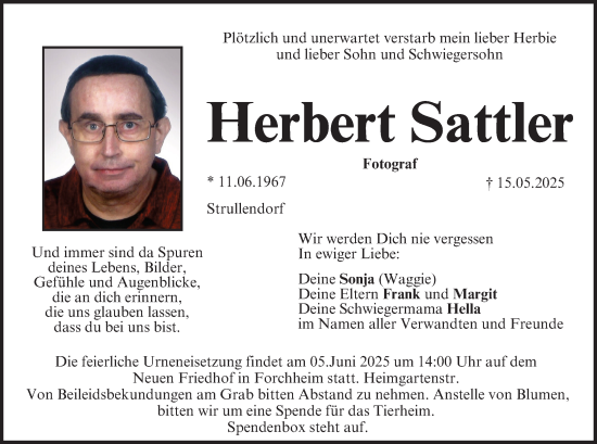 Anzeige von Herbert Sattler von MGO