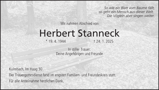 Anzeige von Herbert Stanneck von MGO