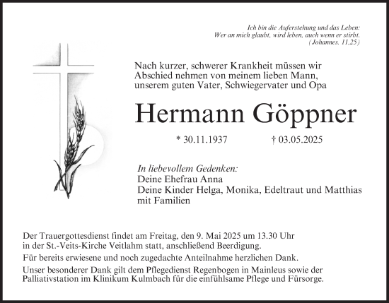 Anzeige von Hermann Göppner von MGO