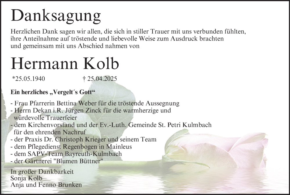  Traueranzeige für Hermann Kolb vom 17.05.2025 aus MGO