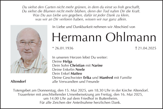 Anzeige von Hermann Ohlmann von MGO