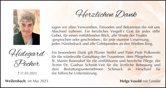 Anzeige von Hidegard Pecher von MGO