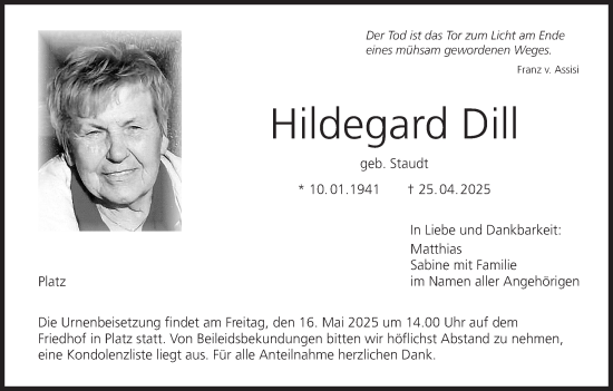 Anzeige von Hildegard Dill von MGO