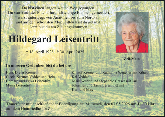 Anzeige von Hildegard Leisentritt von MGO