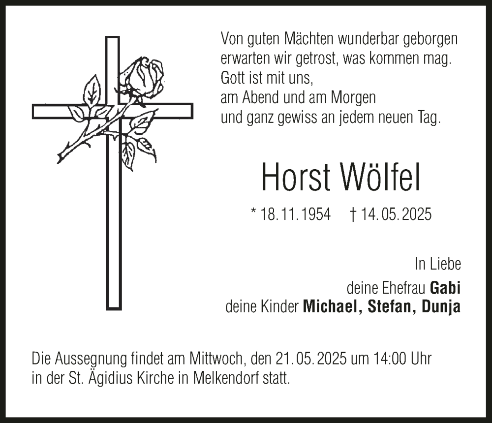  Traueranzeige für Horst Wölfel vom 17.05.2025 aus MGO