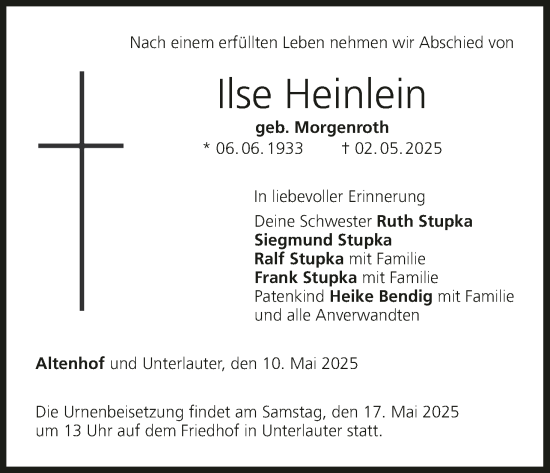 Anzeige von Ilse Heinlein von MGO