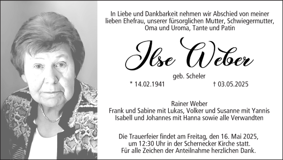 Anzeige von Ilse Weber von MGO