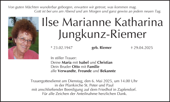 Anzeige von Ilse Marianne Katharina Jungkunz-Riemer von MGO