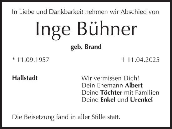 Anzeige von Inge Bühner von MGO