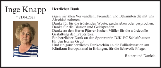 Anzeige von Inge Knapp von MGO