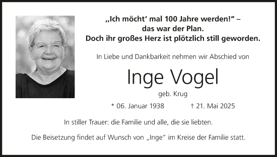 Anzeige von Inge Vogel von MGO