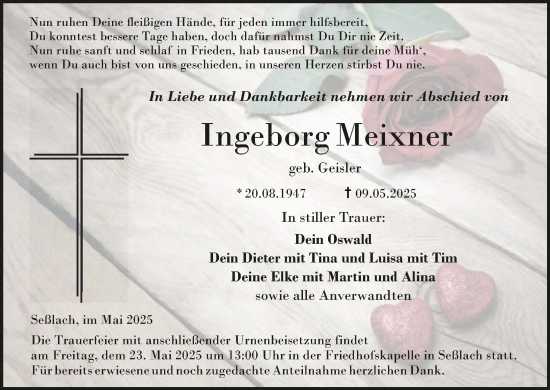 Anzeige von Ingeborg Meixner von MGO