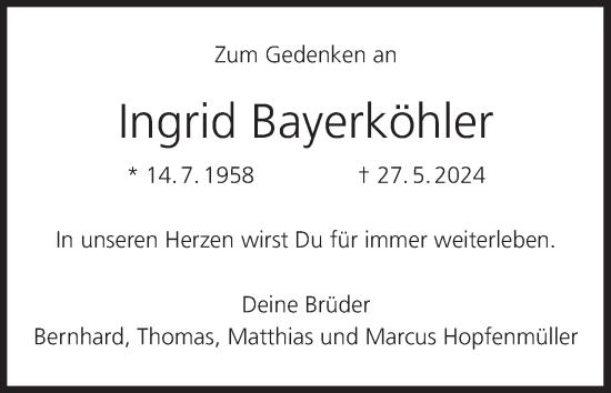 Anzeige von Ingrid Bayerköhler von MGO