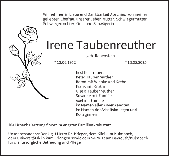 Anzeige von Irene Taubenreuther von MGO