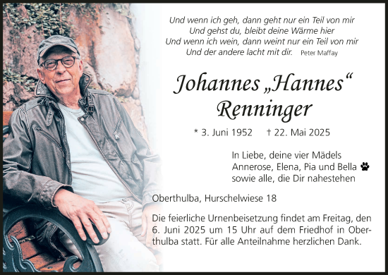 Anzeige von Johannes Renninger von MGO