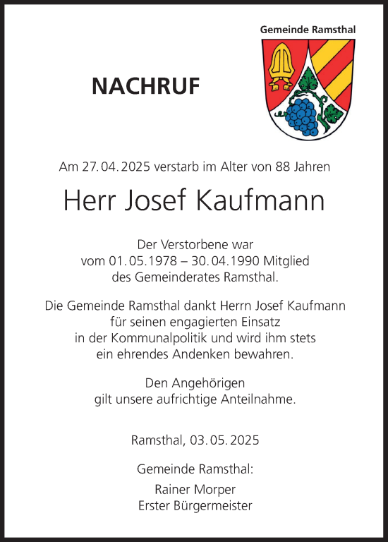 Anzeige von Josef Kaufmann von MGO