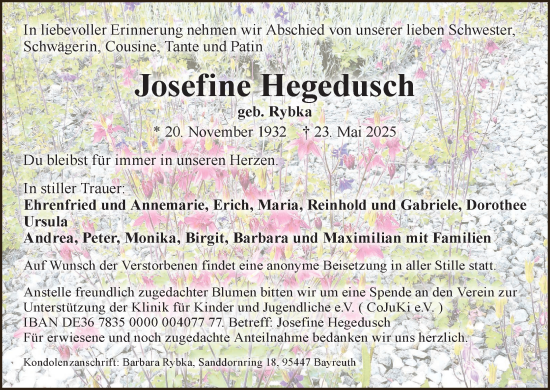Anzeige von Josefine Hegedusch von MGO