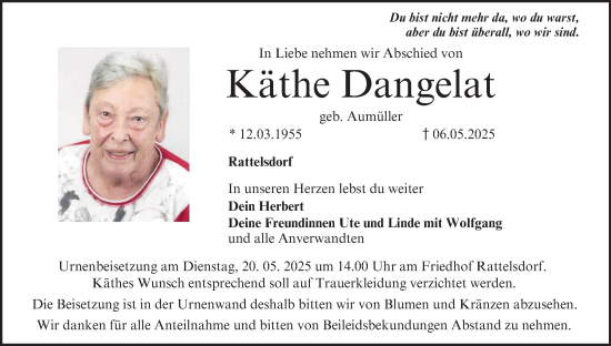 Anzeige von Käthe Dangelat von MGO
