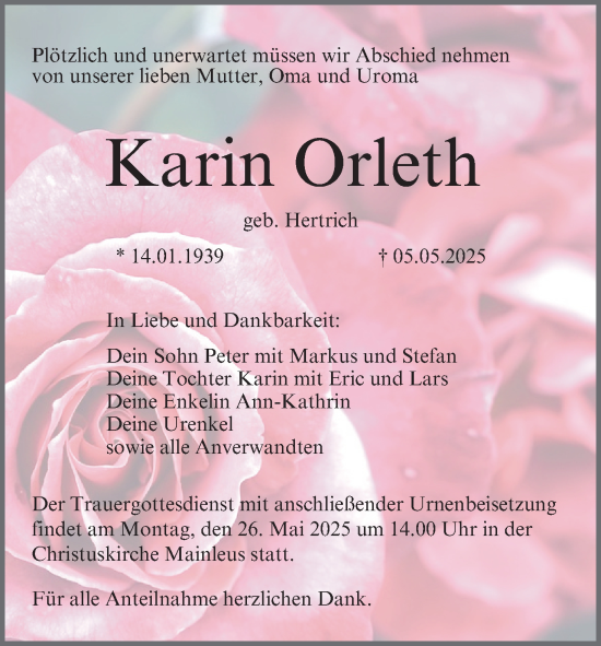 Anzeige von Karin Orleth von MGO