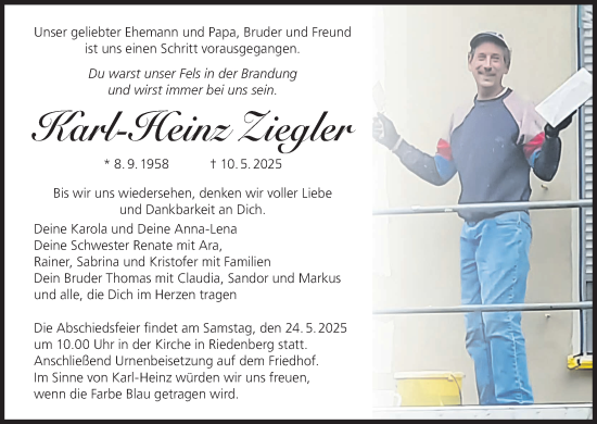 Anzeige von Karl-Heinz Ziegler von MGO