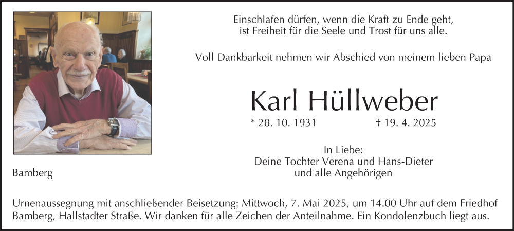  Traueranzeige für Karl Hüllweber vom 03.05.2025 aus MGO