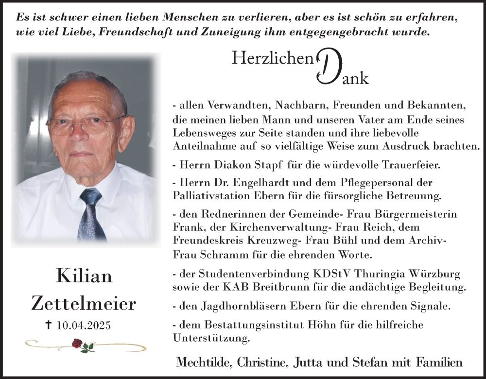  Traueranzeige für Kilian Zettelmeier vom 03.05.2025 aus MGO
