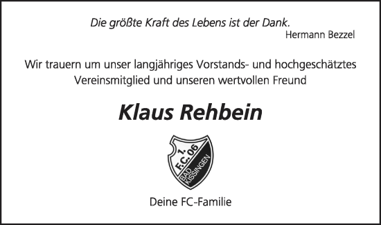 Anzeige von Klaus Rehbein von MGO