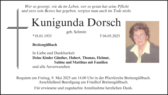 Anzeige von Kunigunda Dorsch von MGO