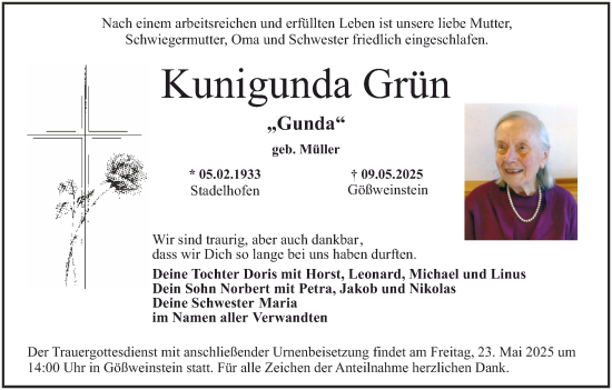 Anzeige von Kunigunda Grün von MGO