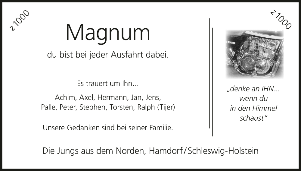  Traueranzeige für Magnum  vom 03.05.2025 aus MGO