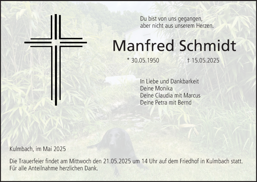  Traueranzeige für Manfred Schmidt vom 20.05.2025 aus MGO