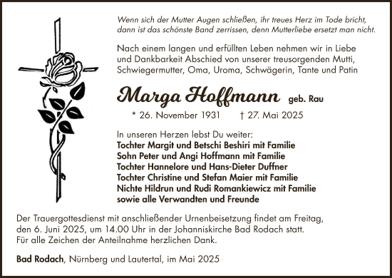 Anzeige von Marga Hoffmann von MGO