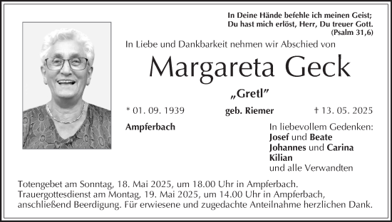 Anzeige von Margareta Geck von MGO