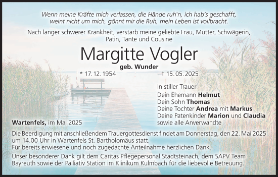 Anzeige von Margitte Vogler von MGO