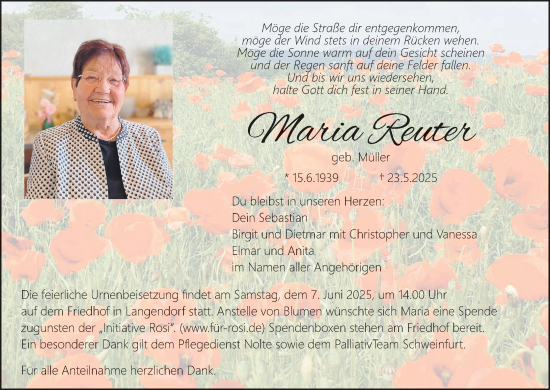 Anzeige von Maria Reuter von MGO