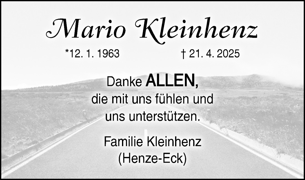  Traueranzeige für Mario Kleinhenz vom 17.05.2025 aus MGO