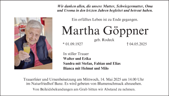 Anzeige von Martha Göppner von MGO