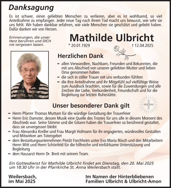 Anzeige von Mathilde Ulbricht von MGO