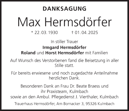 Anzeige von Max Hermsdörfer von MGO