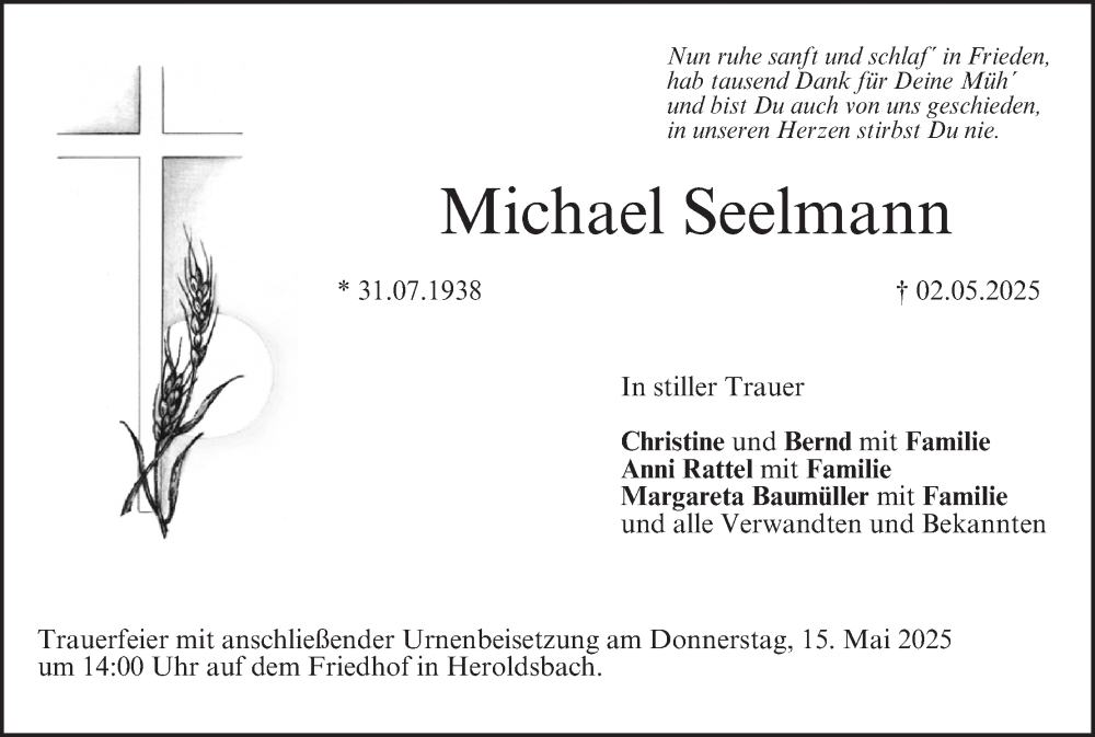  Traueranzeige für Michael Seelmann vom 10.05.2025 aus MGO