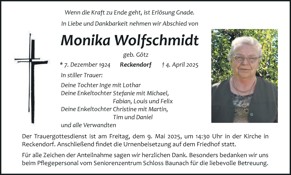  Traueranzeige für Monika Wolfschmidt vom 03.05.2025 aus MGO