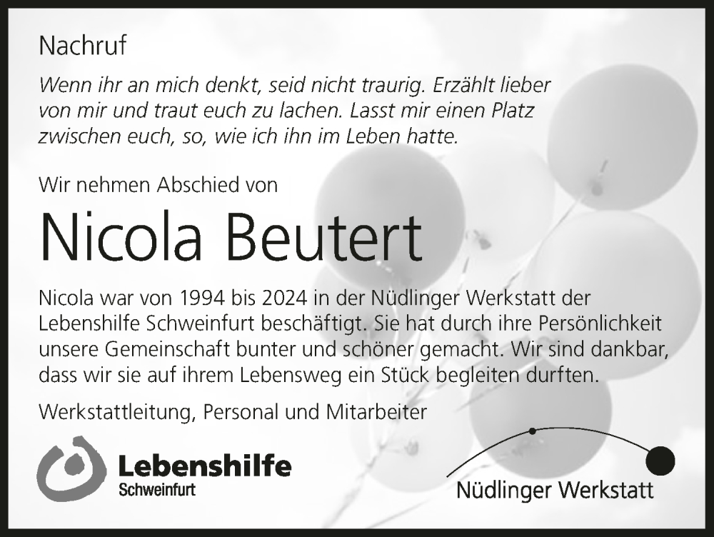  Traueranzeige für Nicola Beutert vom 03.05.2025 aus MGO
