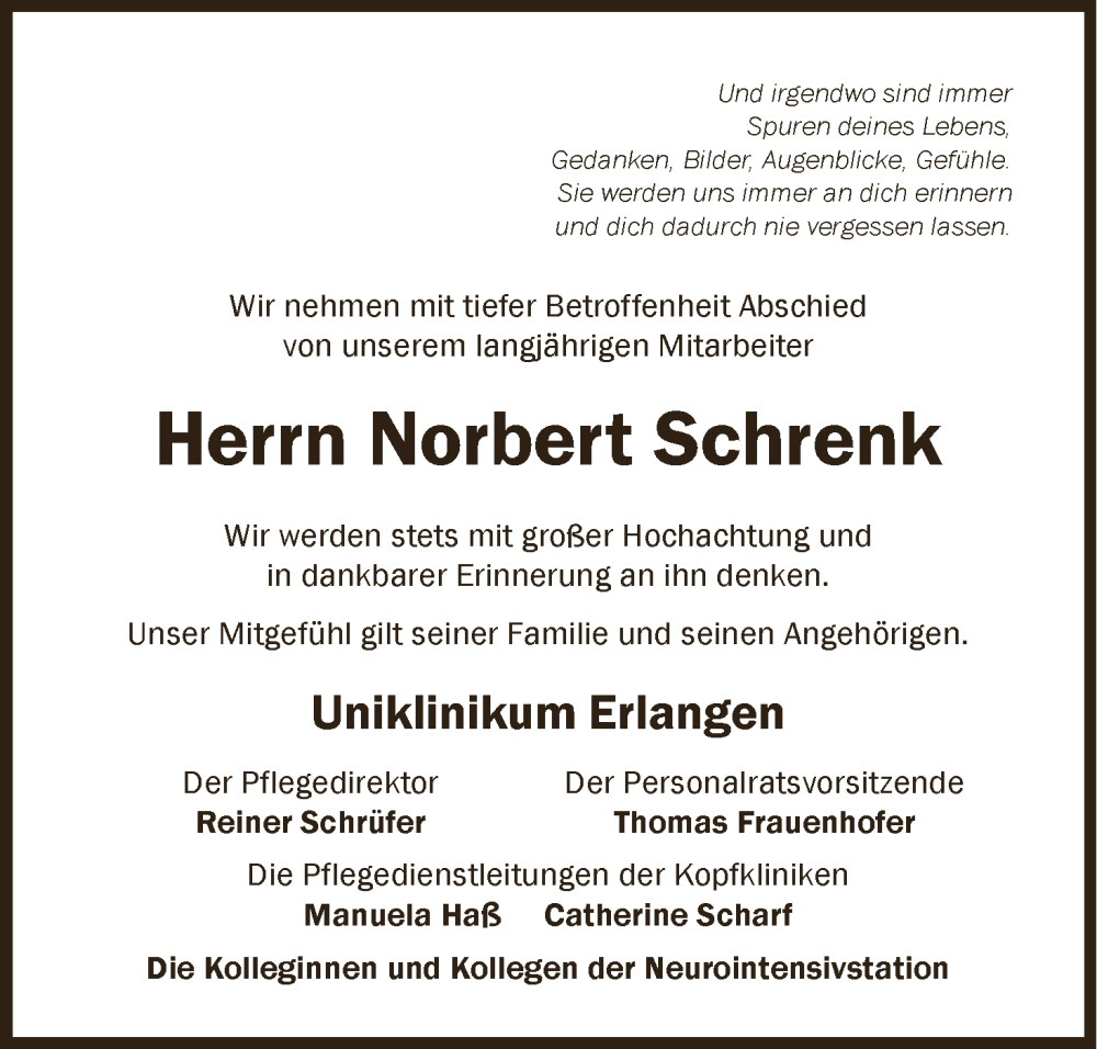  Traueranzeige für Norbert Schrenk vom 03.05.2025 aus MGO