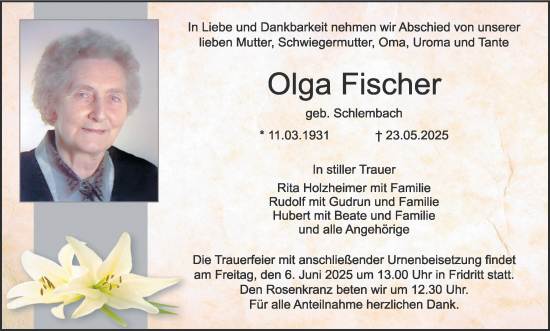 Anzeige von Olga Fischer von MGO
