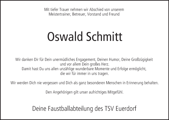 Anzeige von Oswald Schmitt von MGO