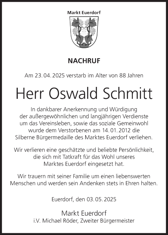 Anzeige von Oswald Schmitt von MGO