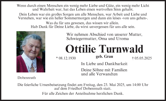 Anzeige von Ottilie Turnwald von MGO